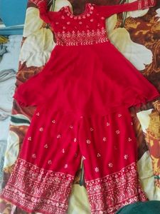 Red Embroidered Kurta Set
