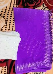 Lavender Georgette Saree &amp; Separate Blouse Piece
