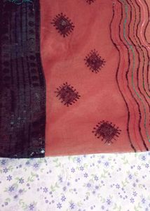 Red &amp; Beige Floral Embellished Saree