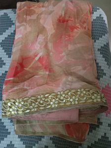 Floral Print Saree with Embellished Border