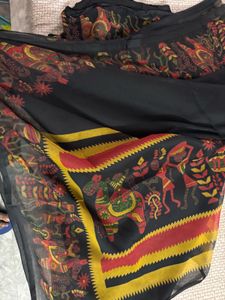 Printed Black Chiffon Saree