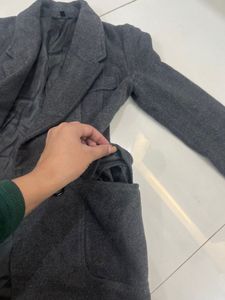 Grey Thigh Length Coat