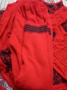 Red Knitted Girls Cardigan Set