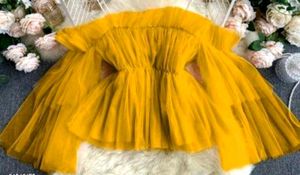 Yellow Tulle Off-Shoulder Top