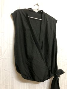 Black Wrap V Neck Sleeveless Top