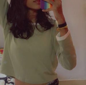 Olive Color Cute Crop Top Full Hand