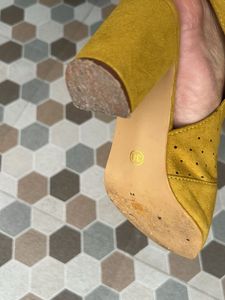 Yellow Suede Peep-Toe Heels