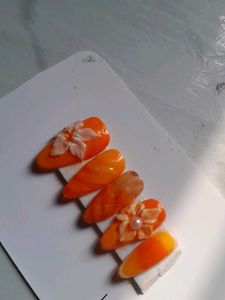 Orange Floral Press-On Nails