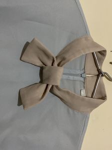 office Wear Sea Green Colour Top With Ribbon Neck