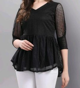 Black Lace Peplum Top