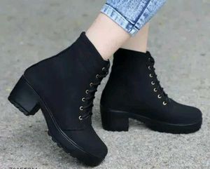 Black Lace-Up Block Heel Booties