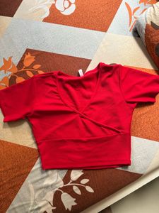 Red Surplice Crop Top