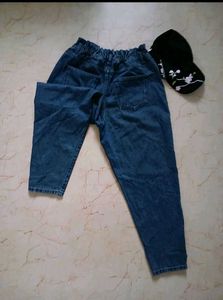 Ruched Ruffle Waist Denim Pants