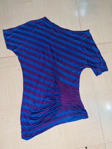 Stylish Off-Shoulder Striped Dolman Ruched Top