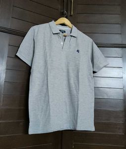 Cantabil Men Grey Cotton Casual Polo Tshirt