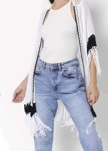 Women White And Black Longline Shrug