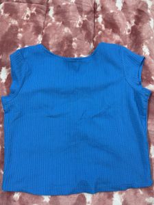 Blue Ribbed Knit Top