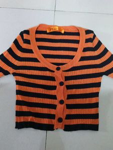 Orange & Black Striped Cardigan