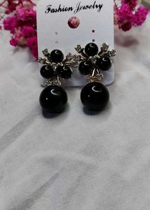 Black Flower Ball Drop Earrings