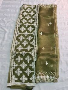 Olive Green Organza Dress Material