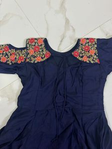 Elegant Navy Blue Embroidered Dress