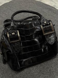 Y2k Black Croc-Embossed Leather Handbag
