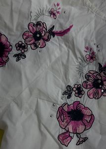 Madame White Blouse With Pink Embroidered Flowers