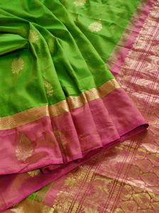 Green & Pink korvai kanchipuram silk Saree