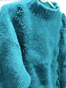 womens imported teal-color high-neck fuzzy sweater