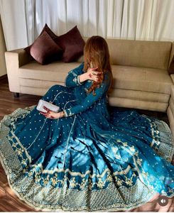 Teal Embroidered Anarkali Suit