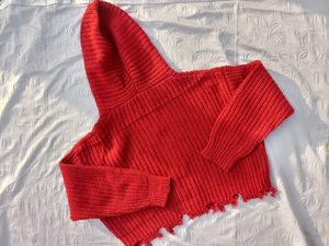 Burgundy Distressed Knit Zip-up Hoodie