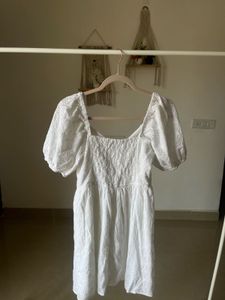 Puff sleeves Eyelet White Mini Dress