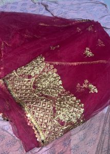 Maroon Gold Embroidered Net  Saree