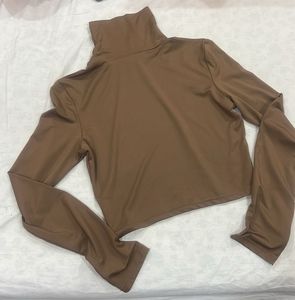 Turtleneck Brown Long Sleeve Crop Top