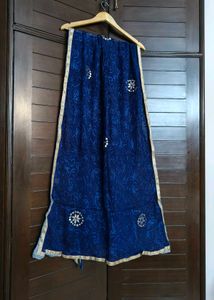 Women Blue Cotton Printed Embroidered Suit Set