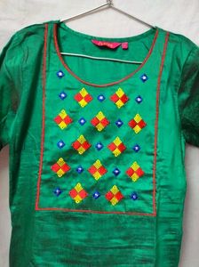 Bottle Green Silk Embroidered Kurti