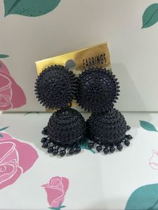 Black Beaded Jhumka Earrings