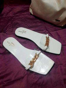 Gold Buckle Transparent Flat Sandals
