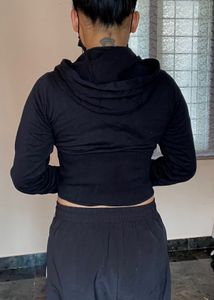 Black Cropped Zip Hoodie