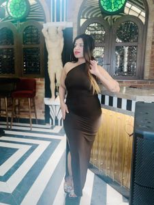 Brown Bodycon On Shoulder Slit Maxi Dress