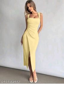 Elegant Yellow Bodycon Midi Dress