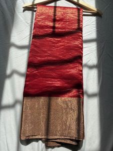 Elegant Red Raw Mango Chanderi saree