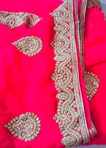 Red Saree With Blouse.One Time Wear.