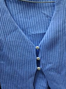 Blue Ribbed Knit Cardigan