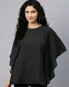 Flared Sleeves Crepe Kaftan Longline Top