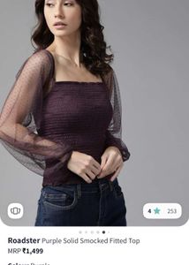 [34B] Purple Sheer Sleeve Top