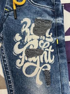 Kids&#39; Graphic Sequin Denim Jeans with Drawstring