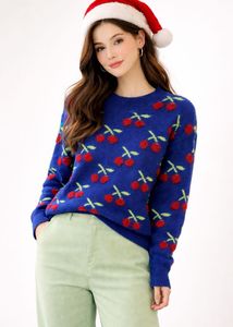 Festive Woven Cherry Patterned Pullover