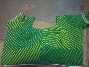Green &amp; Yellow Leheriya Saree