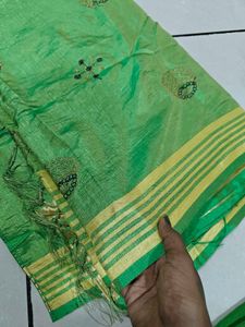 Green Embroidered Saree With Chaniya